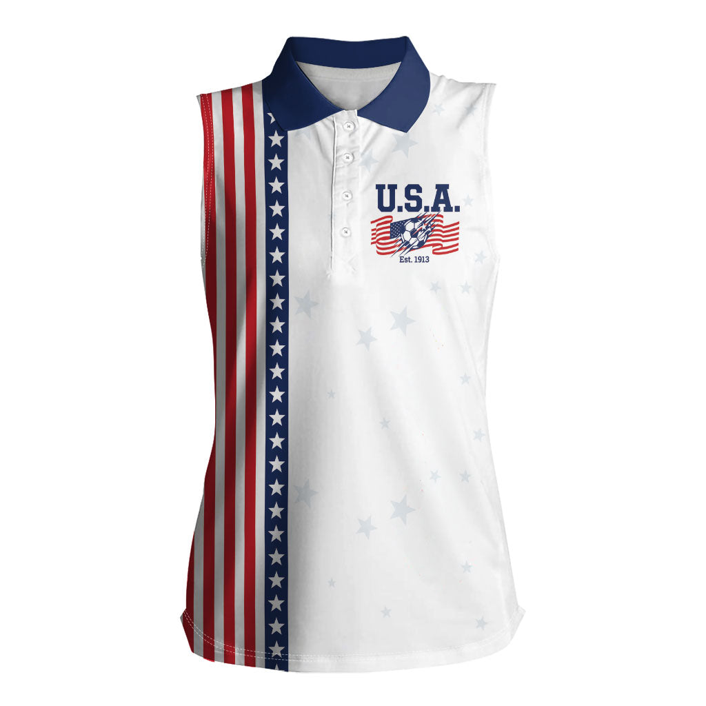 Personalized Soccer USA Est 1913 Women Sleeveless Polo Shirt Patriotic United States