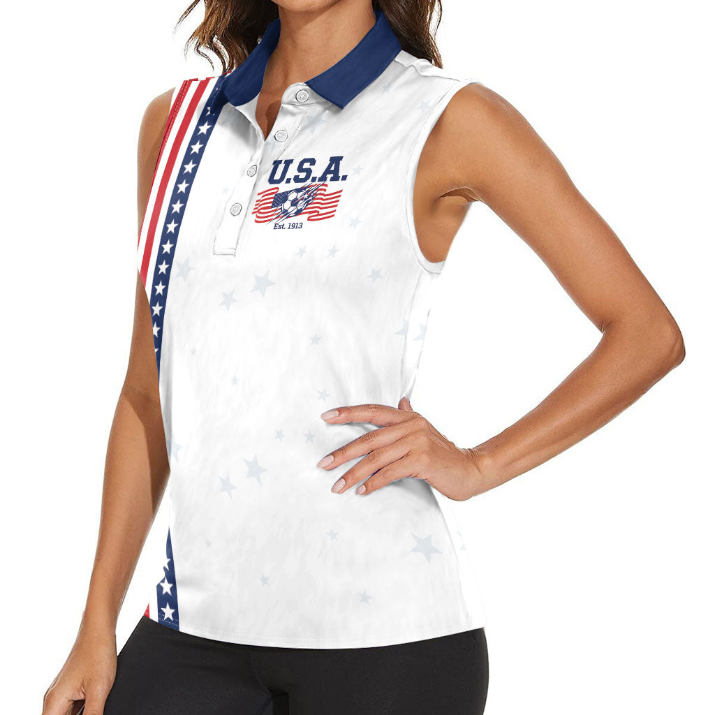 Personalized Soccer USA Est 1913 Women Sleeveless Polo Shirt Patriotic United States