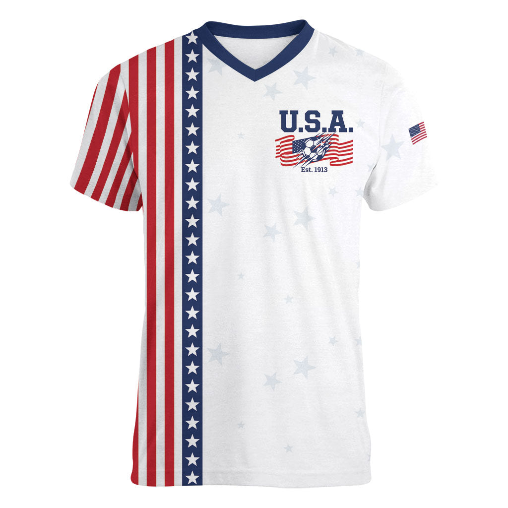 Personalized Soccer USA Est 1913 Women V-Neck T-Shirt Patriotic United States