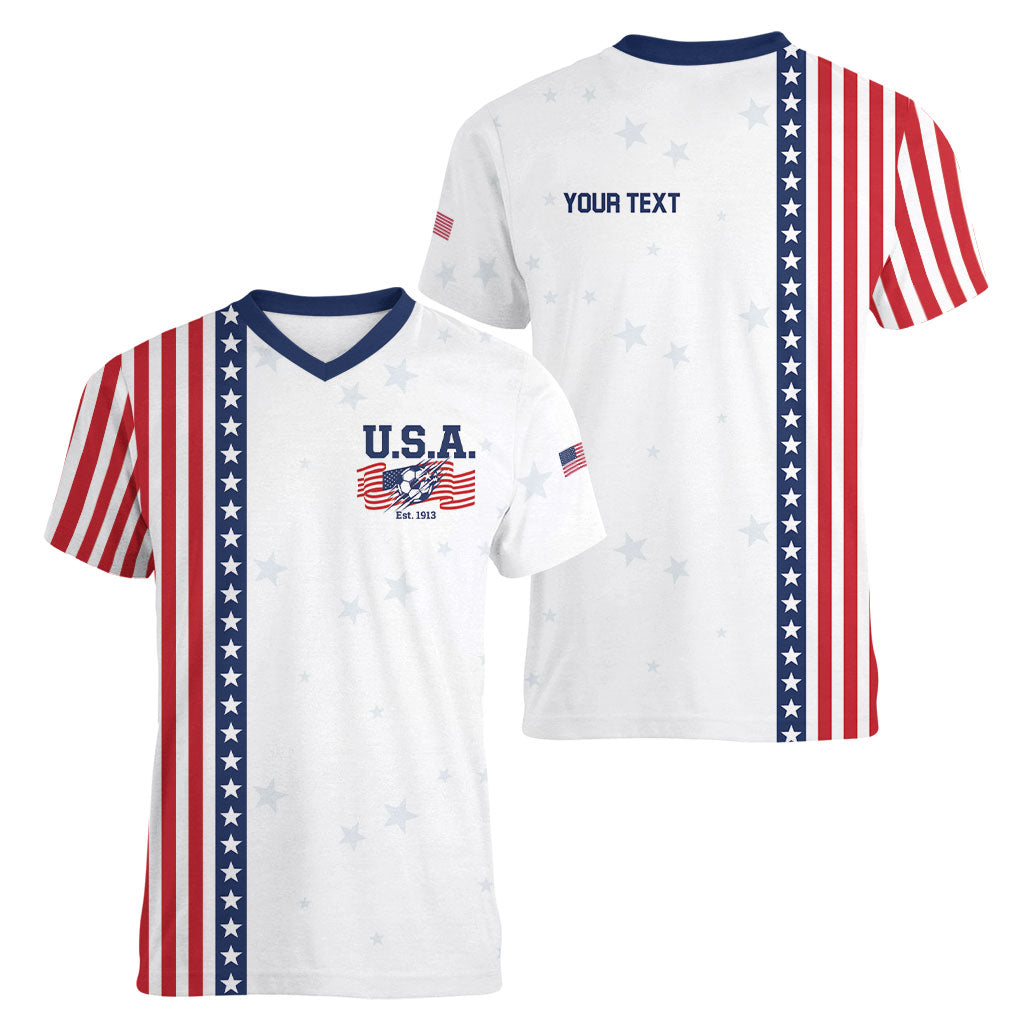 Personalized Soccer USA Est 1913 Women V-Neck T-Shirt Patriotic United States