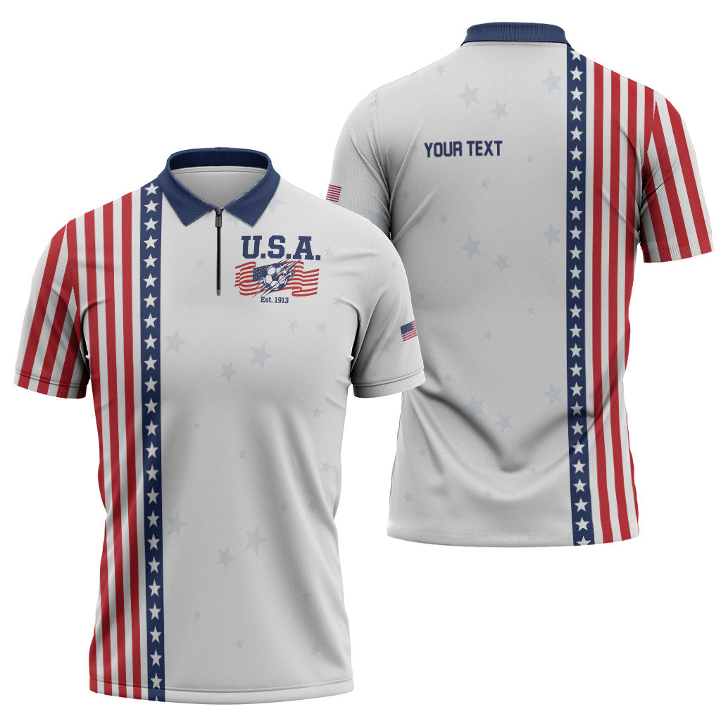 Personalized Soccer USA Est 1913 Zipper Polo Shirt Patriotic United States
