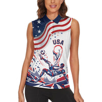 Personalized Soccer USA Women Sleeveless Polo Shirt US Dynamic Stylized
