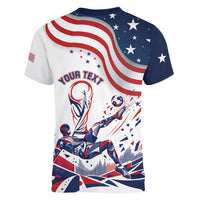 Personalized Soccer USA Women V-Neck T-Shirt US Dynamic Stylized