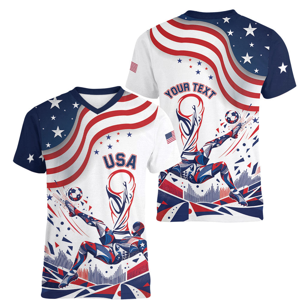 Personalized Soccer USA Women V-Neck T-Shirt US Dynamic Stylized
