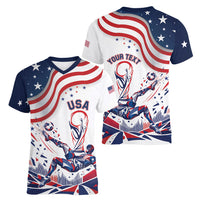 Personalized Soccer USA Women V-Neck T-Shirt US Dynamic Stylized