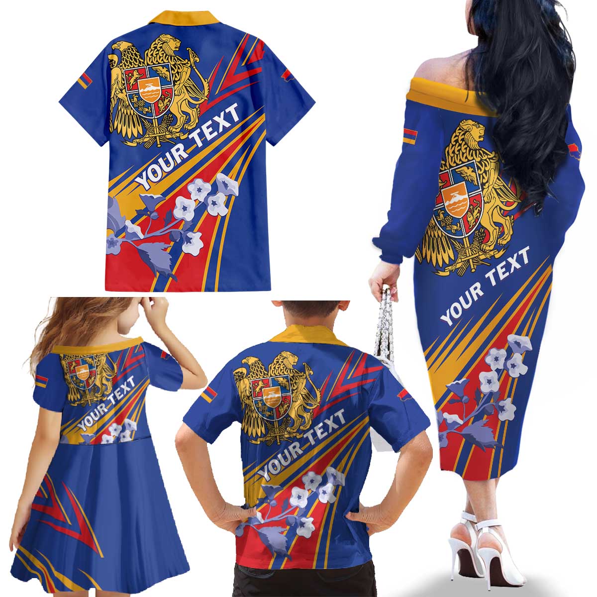 Armenia Family Matching Off The Shoulder Long Sleeve Dress and Hawaiian Shirt Mek Azg Mek Mshakouyt - Wonder Print Shop