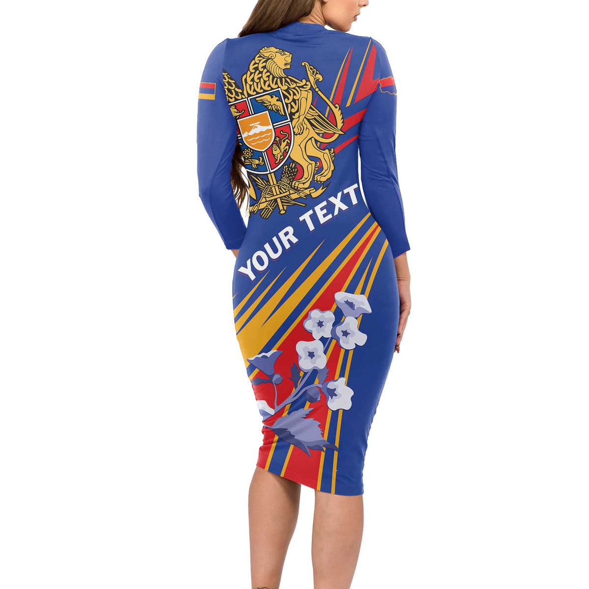 Armenia Long Sleeve Bodycon Dress Mek Azg Mek Mshakouyt - Wonder Print Shop