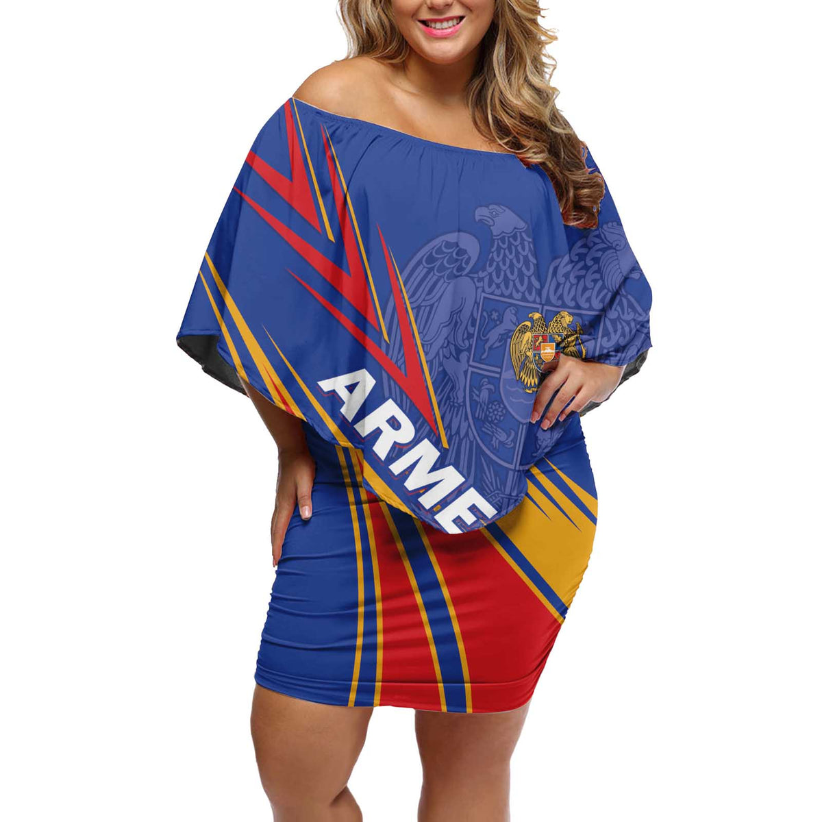 Armenia Off Shoulder Short Dress Mek Azg Mek Mshakouyt - Wonder Print Shop