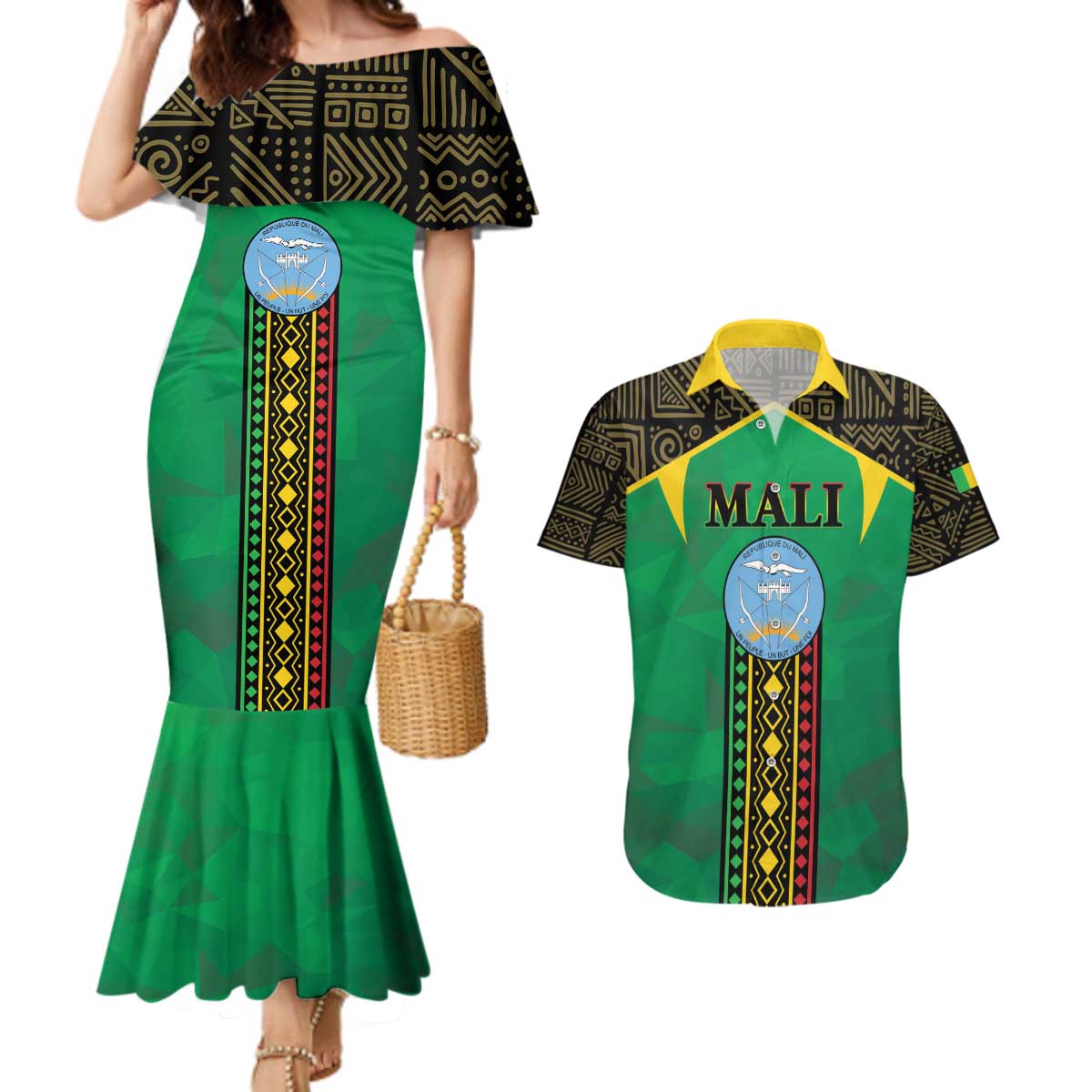 Mali Couples Matching Mermaid Dress and Hawaiian Shirt Mali ka Fasojamana - Wonder Print Shop