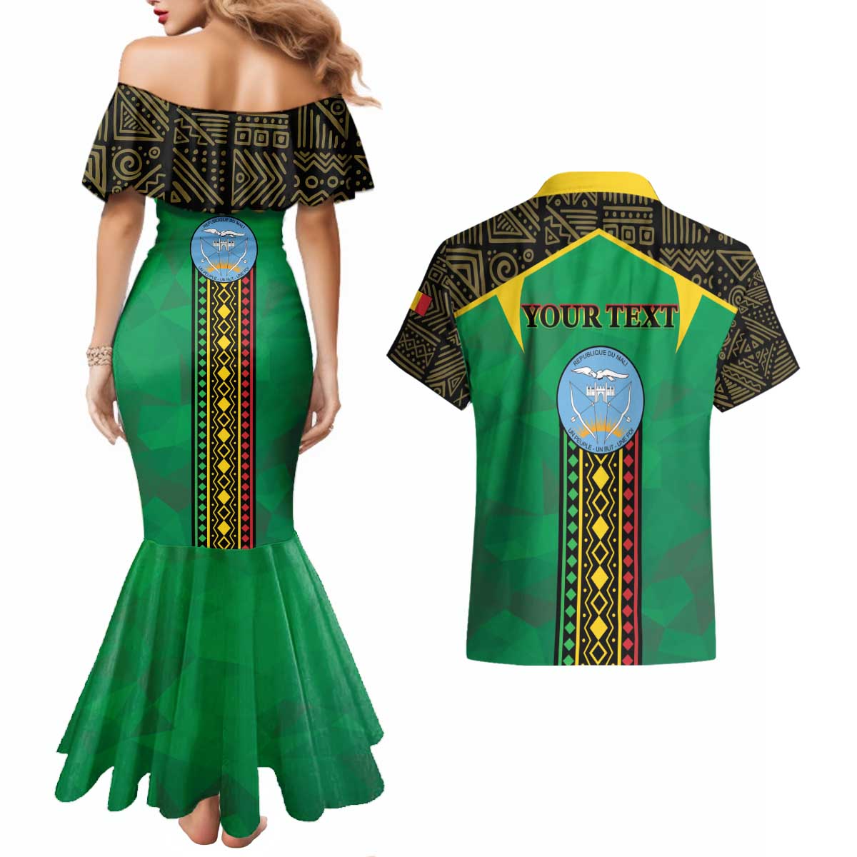 Mali Couples Matching Mermaid Dress and Hawaiian Shirt Mali ka Fasojamana - Wonder Print Shop