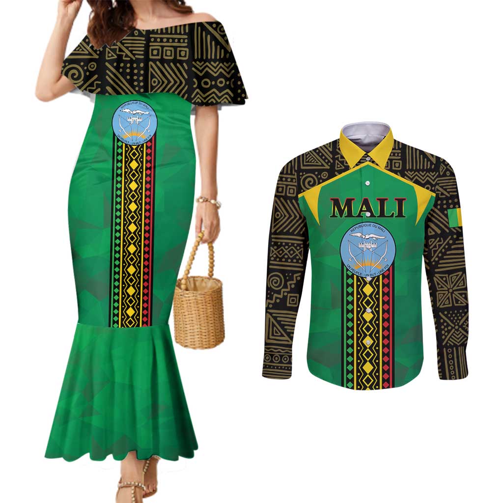 Mali Couples Matching Mermaid Dress and Long Sleeve Button Shirt Mali ka Fasojamana