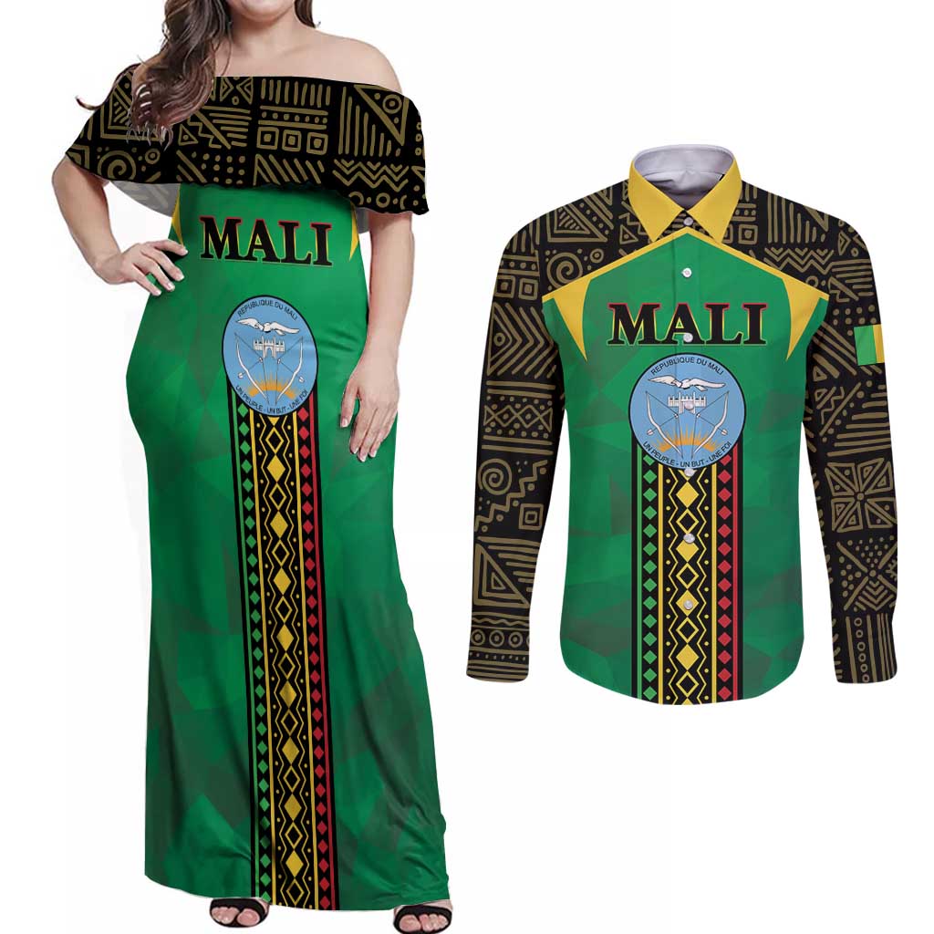 Mali Couples Matching Off Shoulder Maxi Dress and Long Sleeve Button Shirt Mali ka Fasojamana - Wonder Print Shop