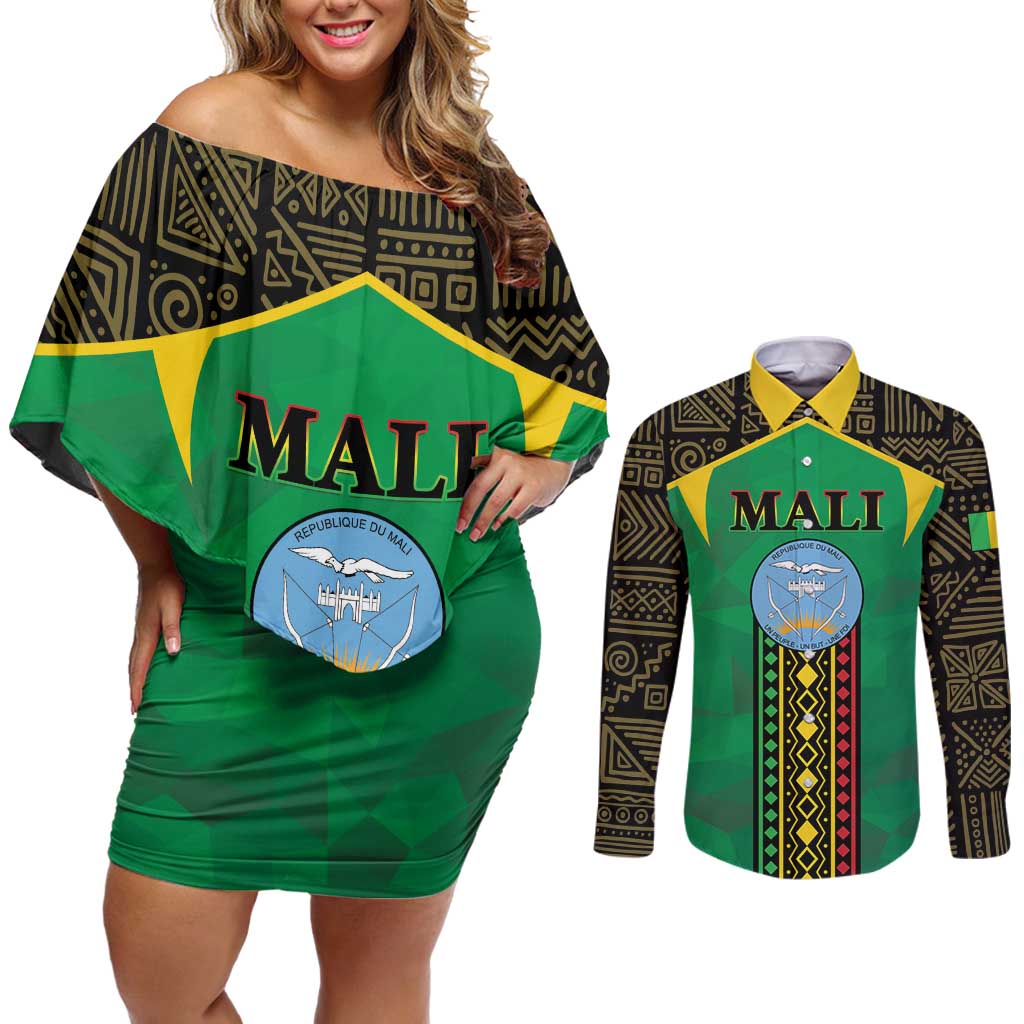 Mali Couples Matching Off Shoulder Short Dress and Long Sleeve Button Shirt Mali ka Fasojamana - Wonder Print Shop