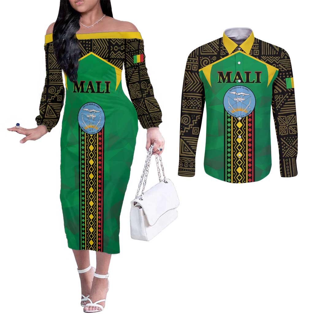 Mali Couples Matching Off The Shoulder Long Sleeve Dress and Long Sleeve Button Shirt Mali ka Fasojamana