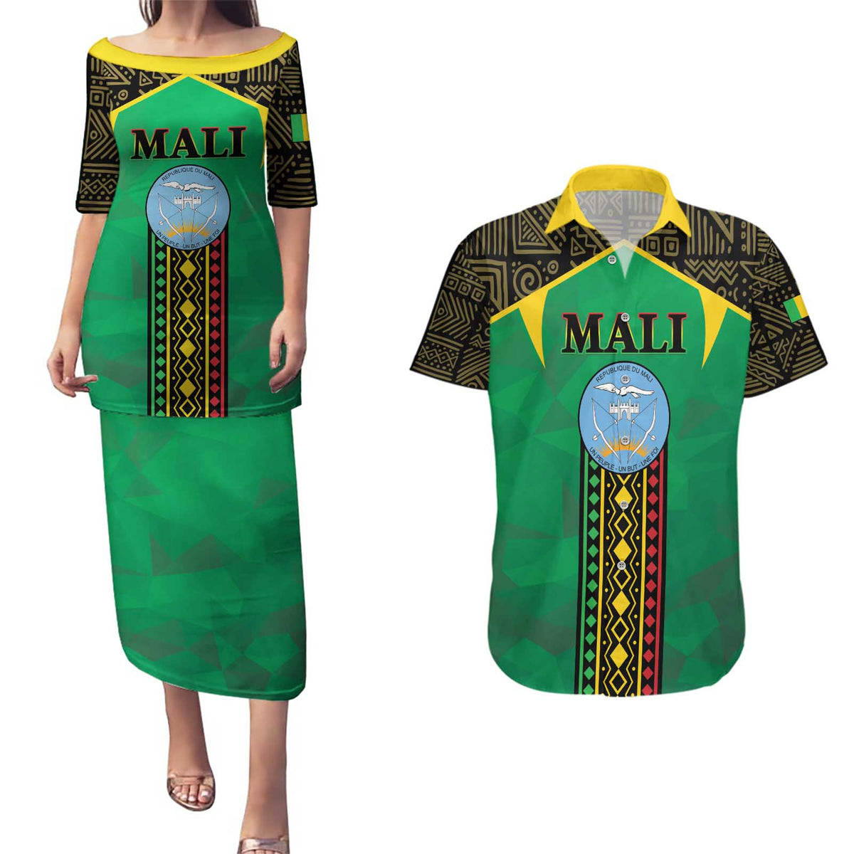Mali Couples Matching Puletasi and Hawaiian Shirt Mali ka Fasojamana - Wonder Print Shop