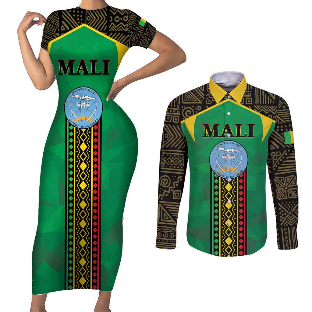 Mali Couples Matching Short Sleeve Bodycon Dress and Long Sleeve Button Shirt Mali ka Fasojamana - Wonder Print Shop