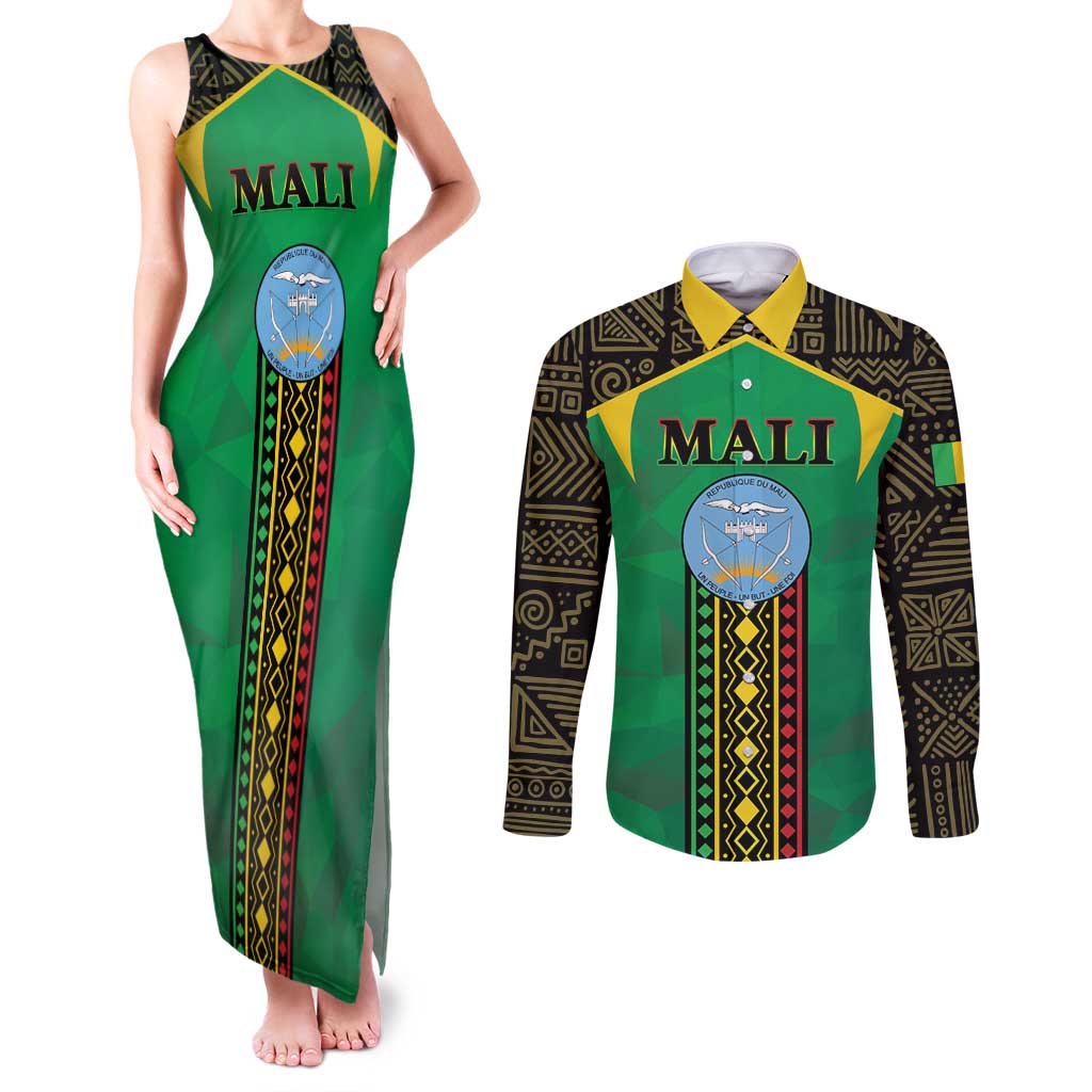 Mali Couples Matching Tank Maxi Dress and Long Sleeve Button Shirt Mali ka Fasojamana - Wonder Print Shop