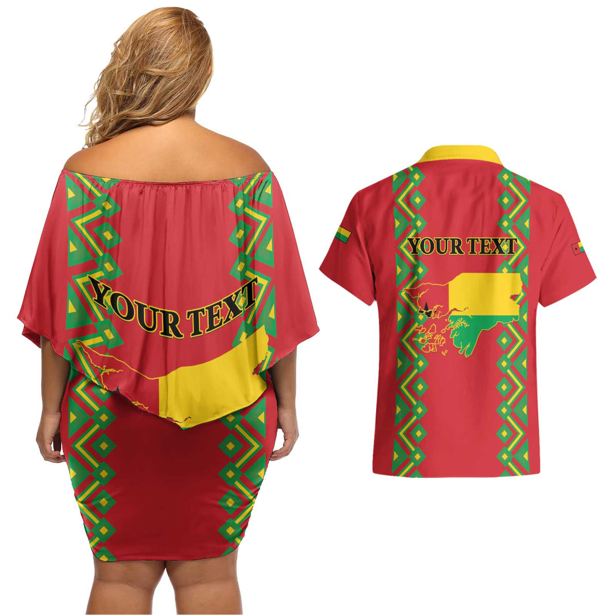 Guinea-Bissau Couples Matching Off Shoulder Short Dress and Hawaiian Shirt Unidade Luta Progresso - Wonder Print Shop
