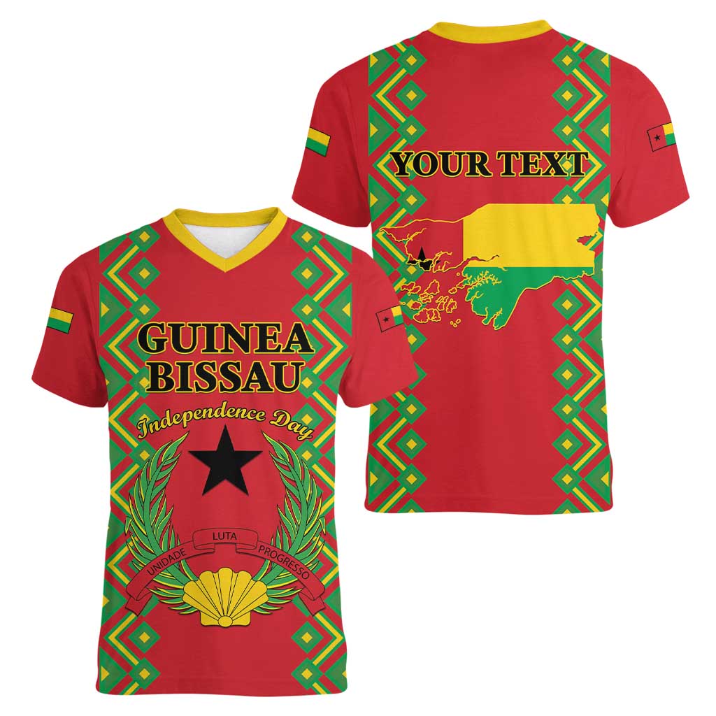 Guinea-Bissau Women V-Neck T-Shirt Unidade Luta Progresso - Wonder Print Shop