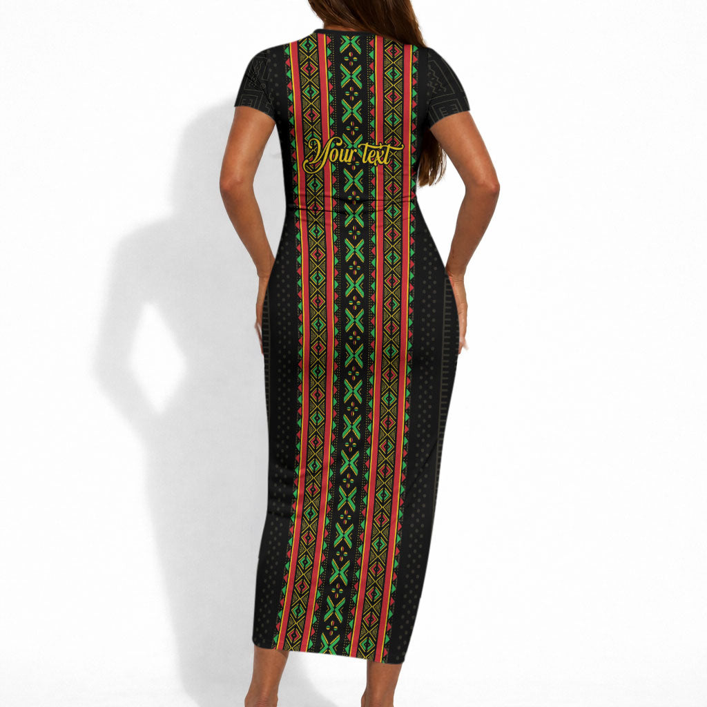 Personalized Mali Bogolanfini African Pattern Short Sleeve Bodycon Dress