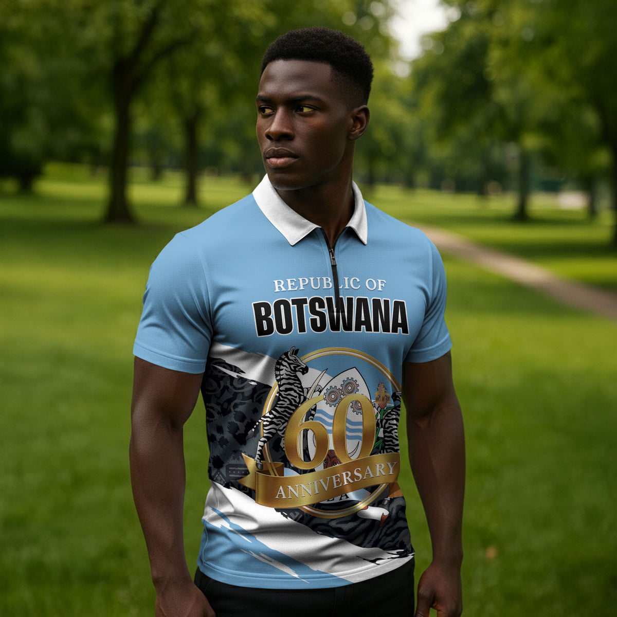 Personalized Botswana 2026 Zipper Polo Shirt 60th Anniversary
