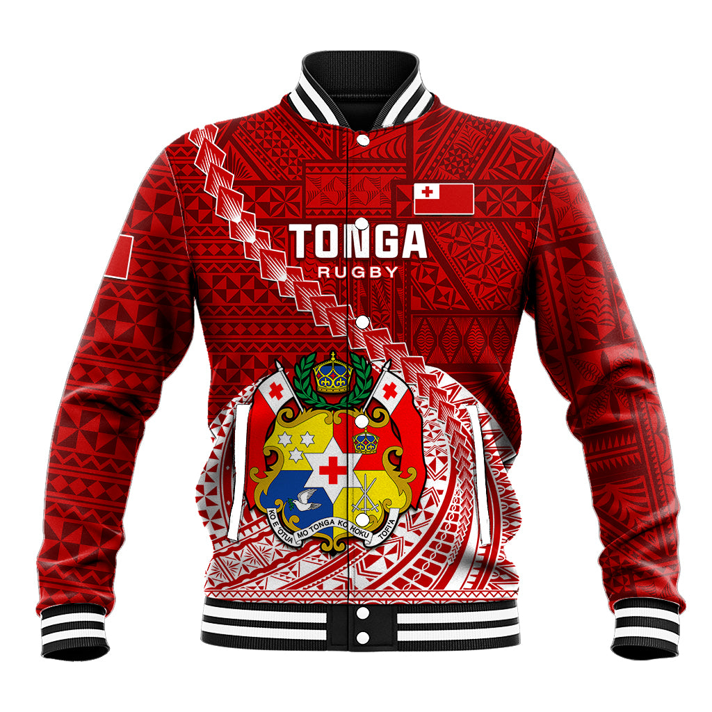Tonga Rugby Baseball Jacket Tongan Ngatu Pattern White Version - Wonder Print Shop