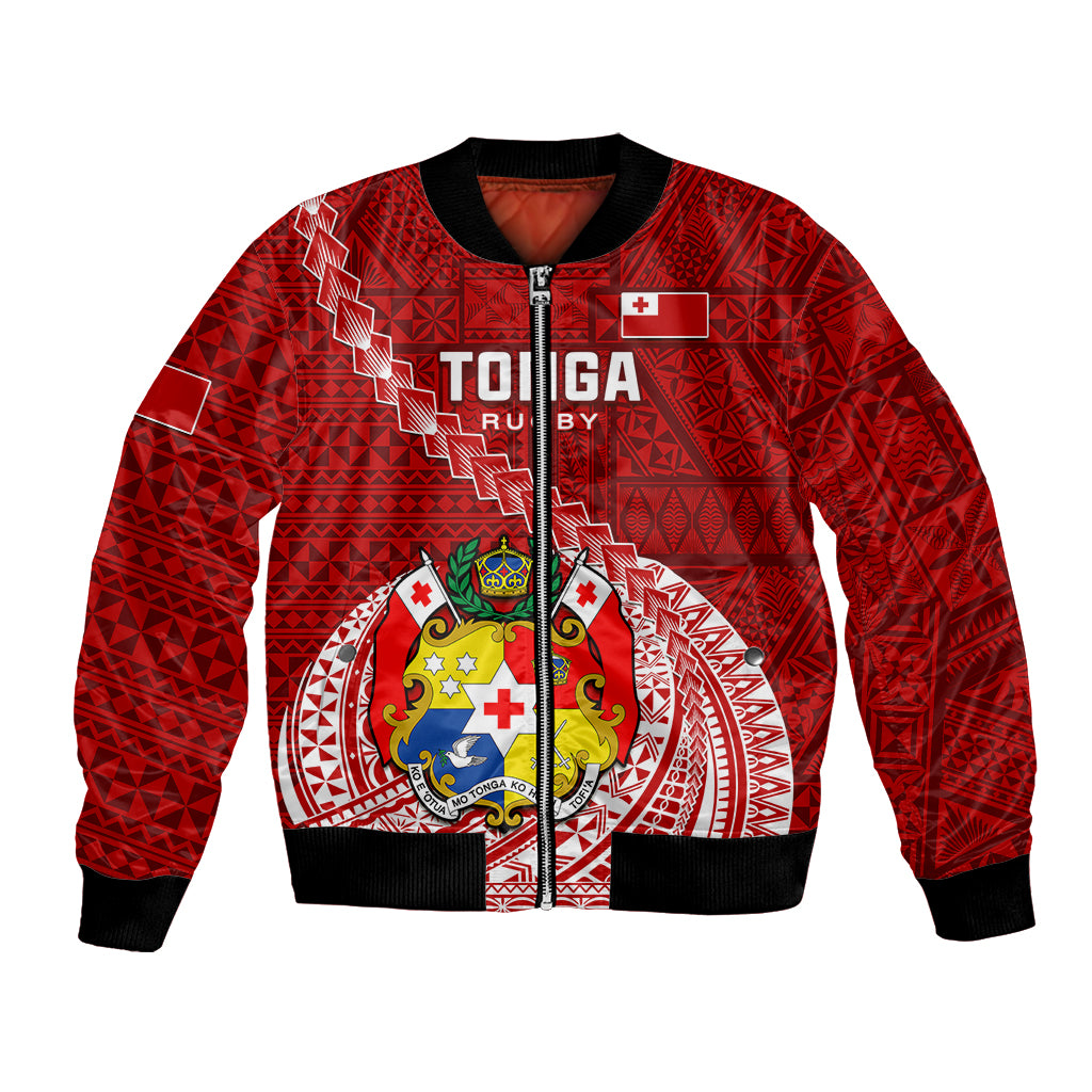 Tonga Rugby Bomber Jacket Tongan Ngatu Pattern White Version - Wonder Print Shop