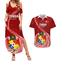 Tonga Rugby Couples Matching Summer Maxi Dress and Hawaiian Shirt Tongan Ngatu Pattern White Version - Wonder Print Shop