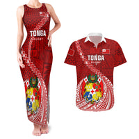 Tonga Rugby Couples Matching Tank Maxi Dress and Hawaiian Shirt Tongan Ngatu Pattern White Version - Wonder Print Shop