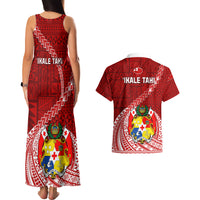 Tonga Rugby Couples Matching Tank Maxi Dress and Hawaiian Shirt Tongan Ngatu Pattern White Version - Wonder Print Shop