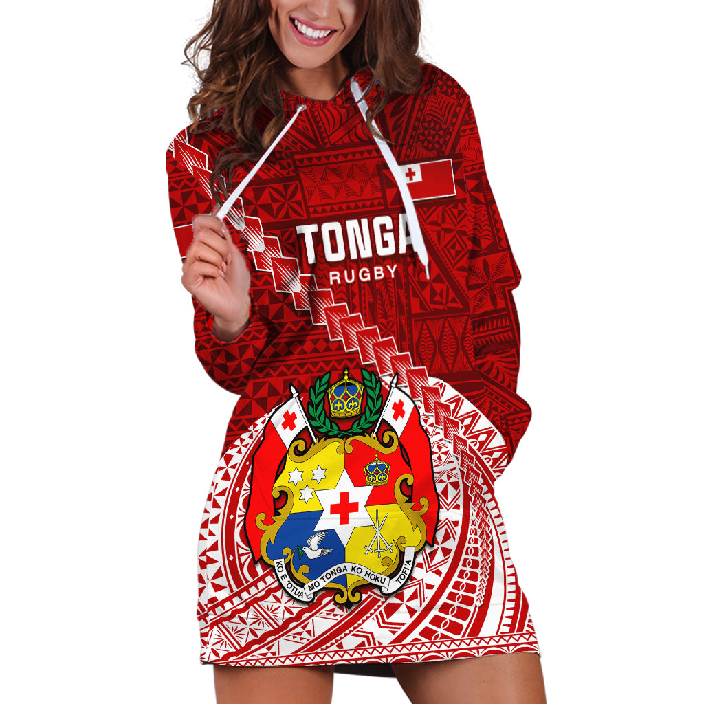 Tonga Rugby Hoodie Dress Tongan Ngatu Pattern White Version - Wonder Print Shop
