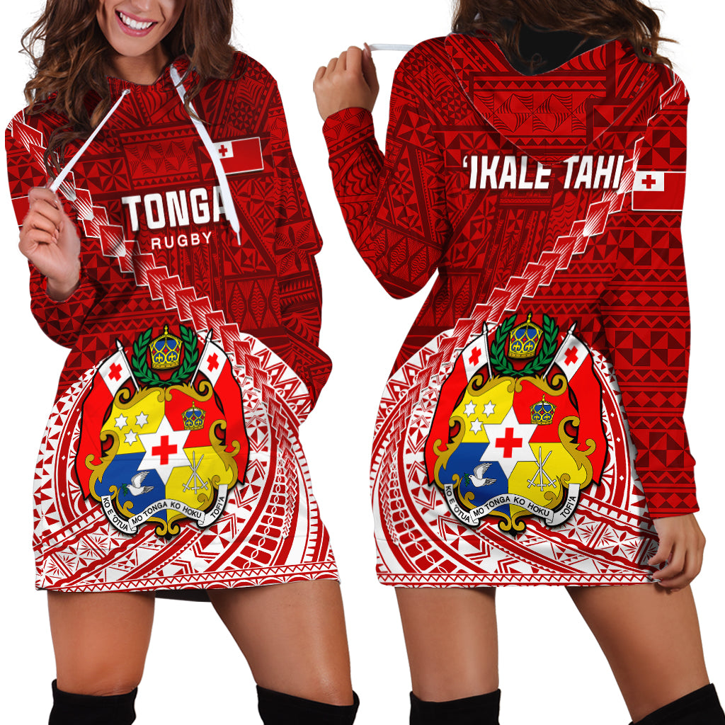 Tonga Rugby Hoodie Dress Tongan Ngatu Pattern White Version - Wonder Print Shop