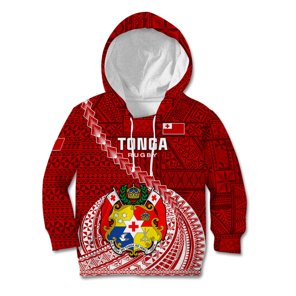 Tonga Rugby Kid Hoodie Tongan Ngatu Pattern White Version - Wonder Print Shop
