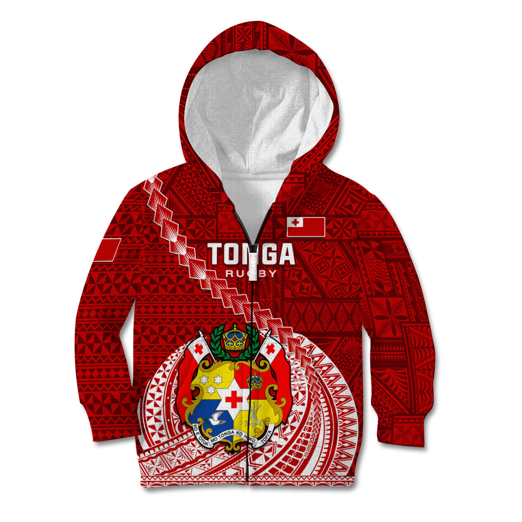 Tonga Rugby Kid Hoodie Tongan Ngatu Pattern White Version - Wonder Print Shop