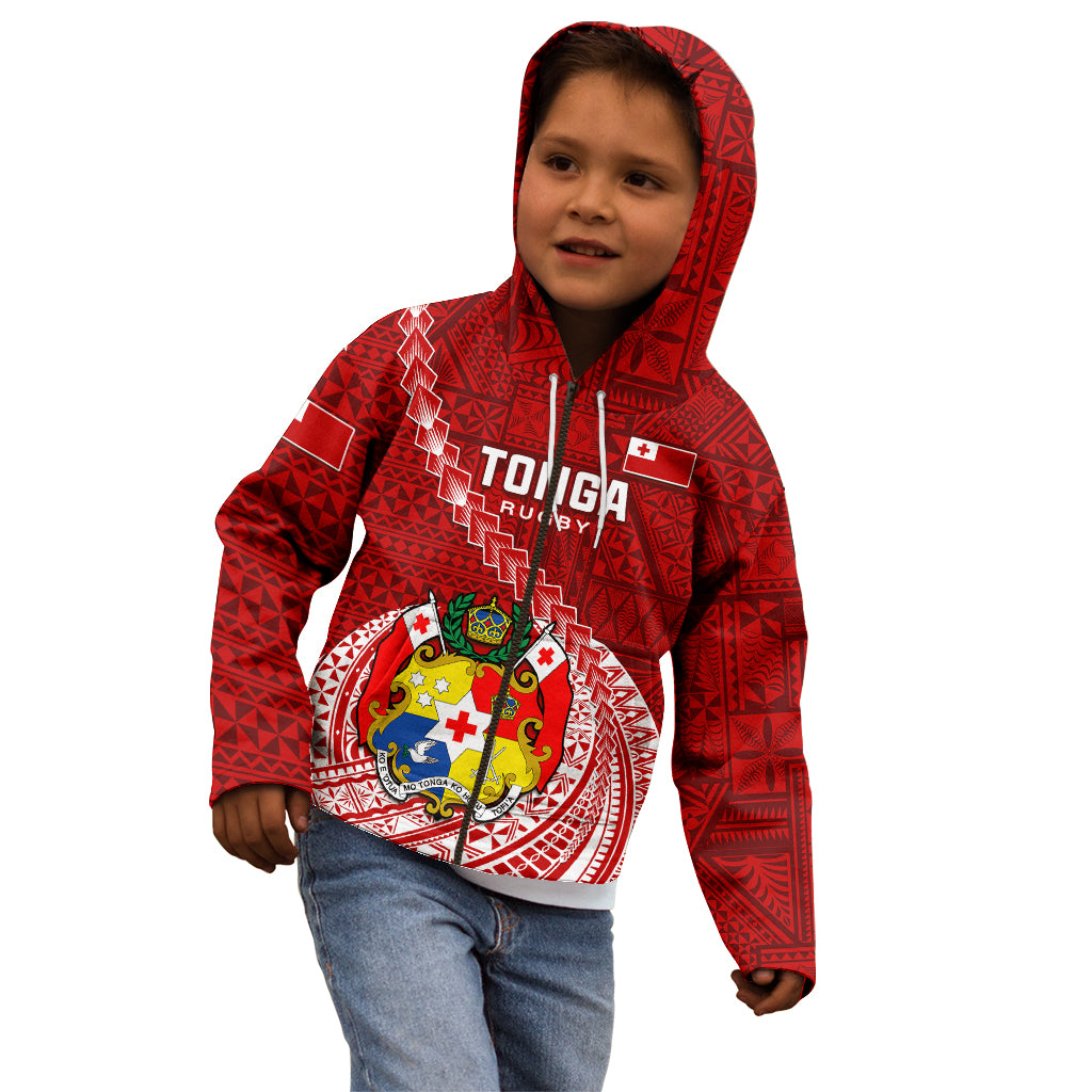 Tonga Rugby Kid Hoodie Tongan Ngatu Pattern White Version - Wonder Print Shop