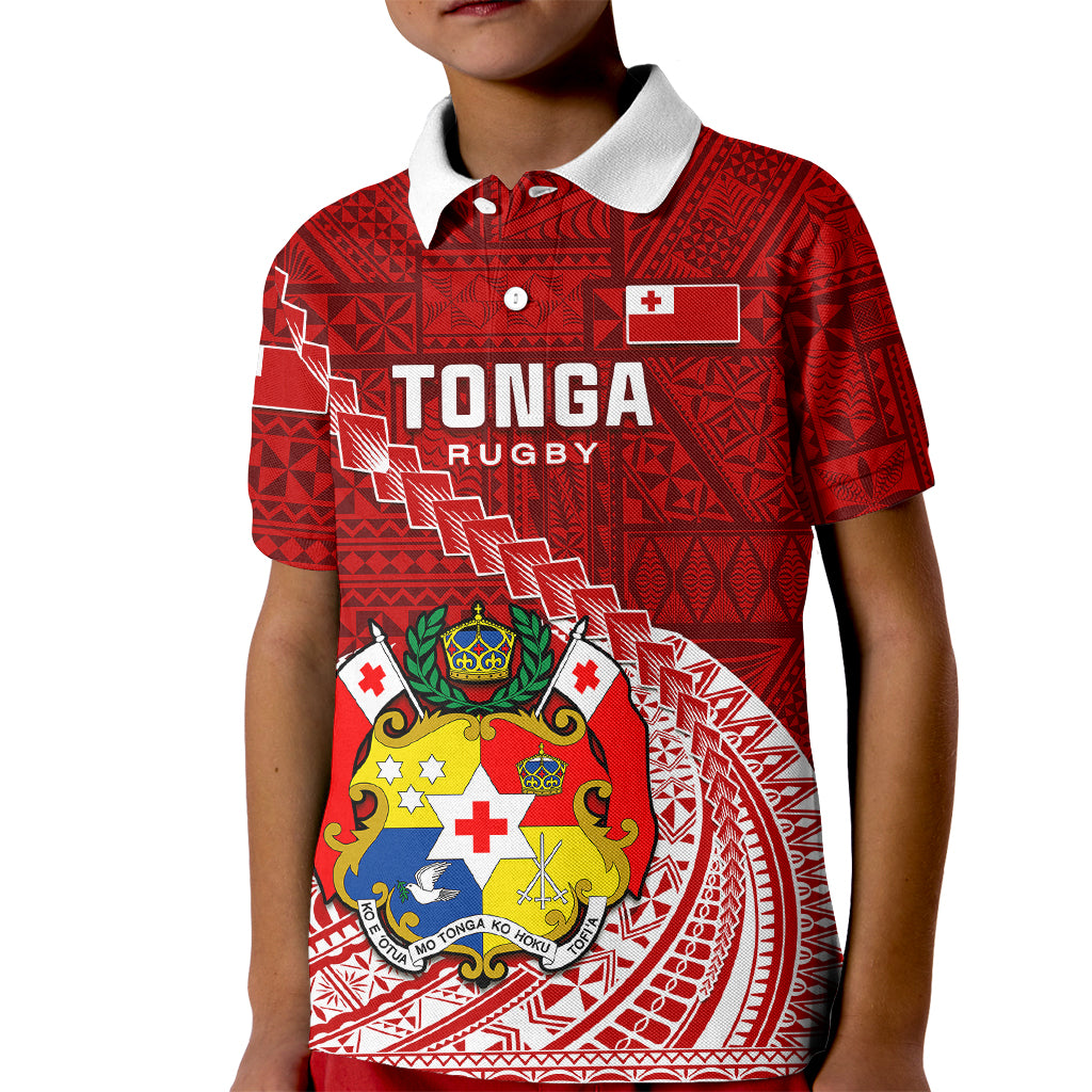 Tonga Rugby Kid Polo Shirt Tongan Ngatu Pattern White Version - Wonder Print Shop