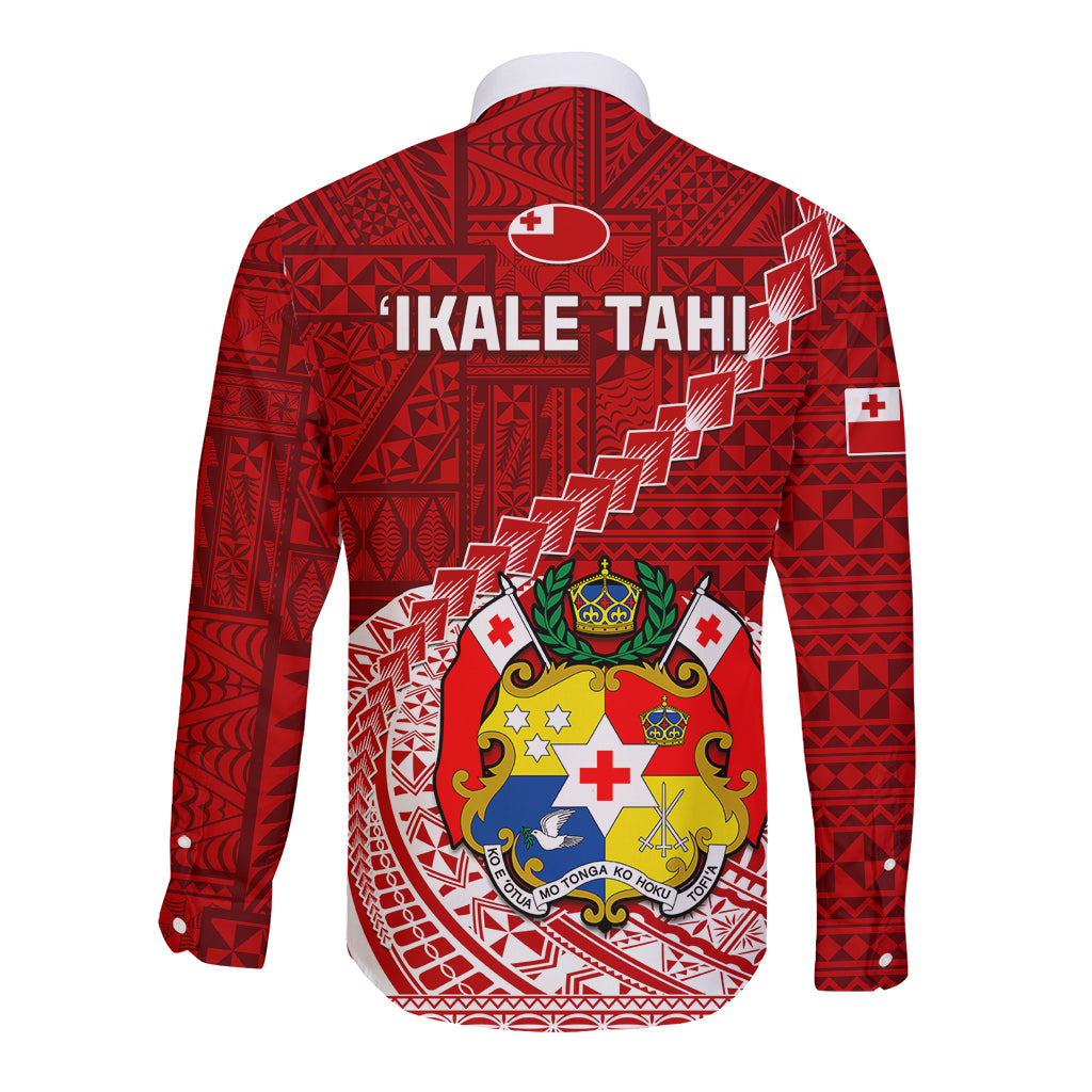 Tonga Rugby Long Sleeve Button Shirt Tongan Ngatu Pattern White Version - Wonder Print Shop