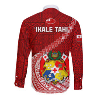 Tonga Rugby Long Sleeve Button Shirt Tongan Ngatu Pattern White Version - Wonder Print Shop
