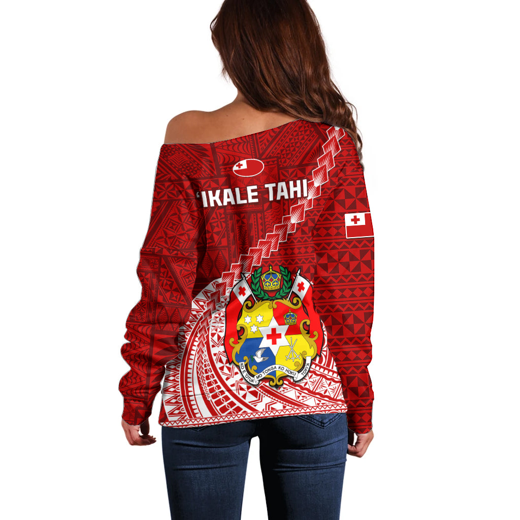 Tonga Rugby Off Shoulder Sweater Tongan Ngatu Pattern White Version - Wonder Print Shop