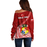 Tonga Rugby Off Shoulder Sweater Tongan Ngatu Pattern White Version - Wonder Print Shop