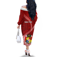 Tonga Rugby Off The Shoulder Long Sleeve Dress Tongan Ngatu Pattern White Version - Wonder Print Shop