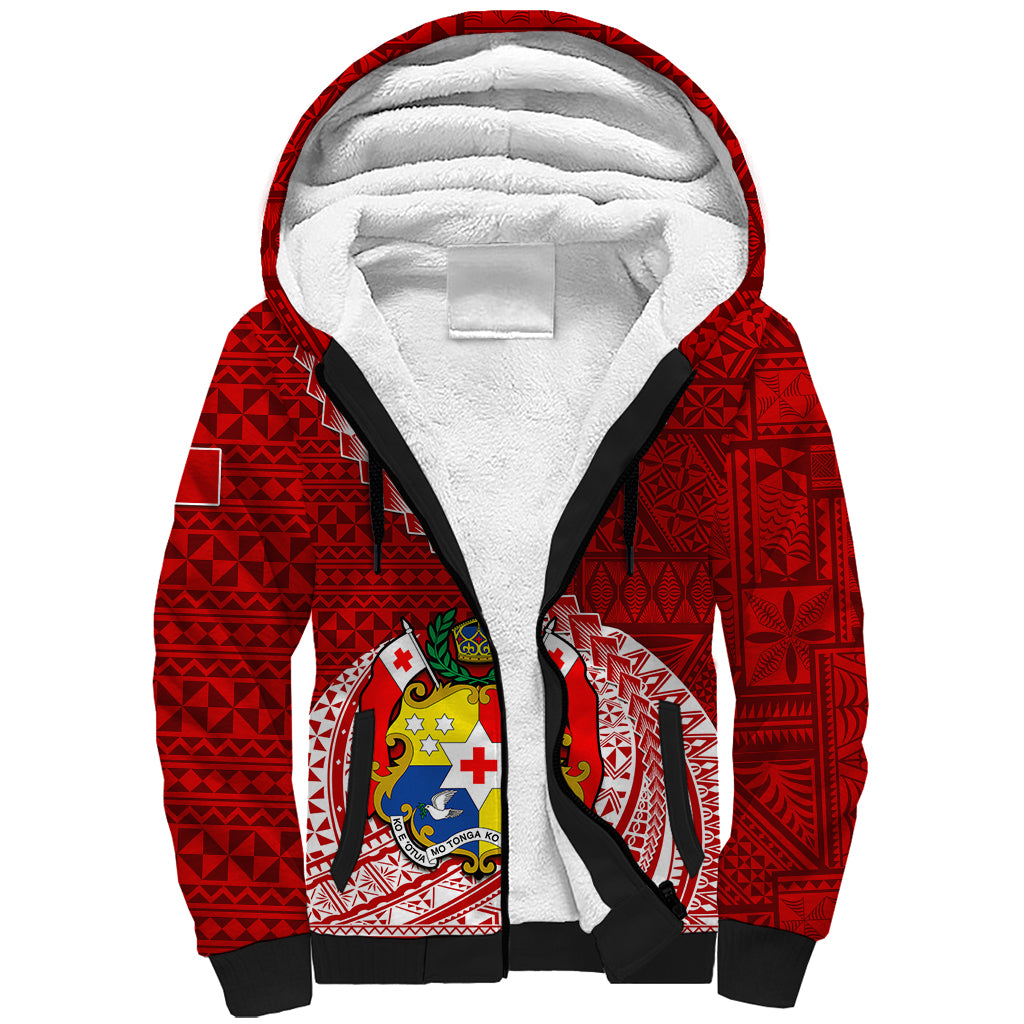 Tonga Rugby Sherpa Hoodie Tongan Ngatu Pattern White Version - Wonder Print Shop