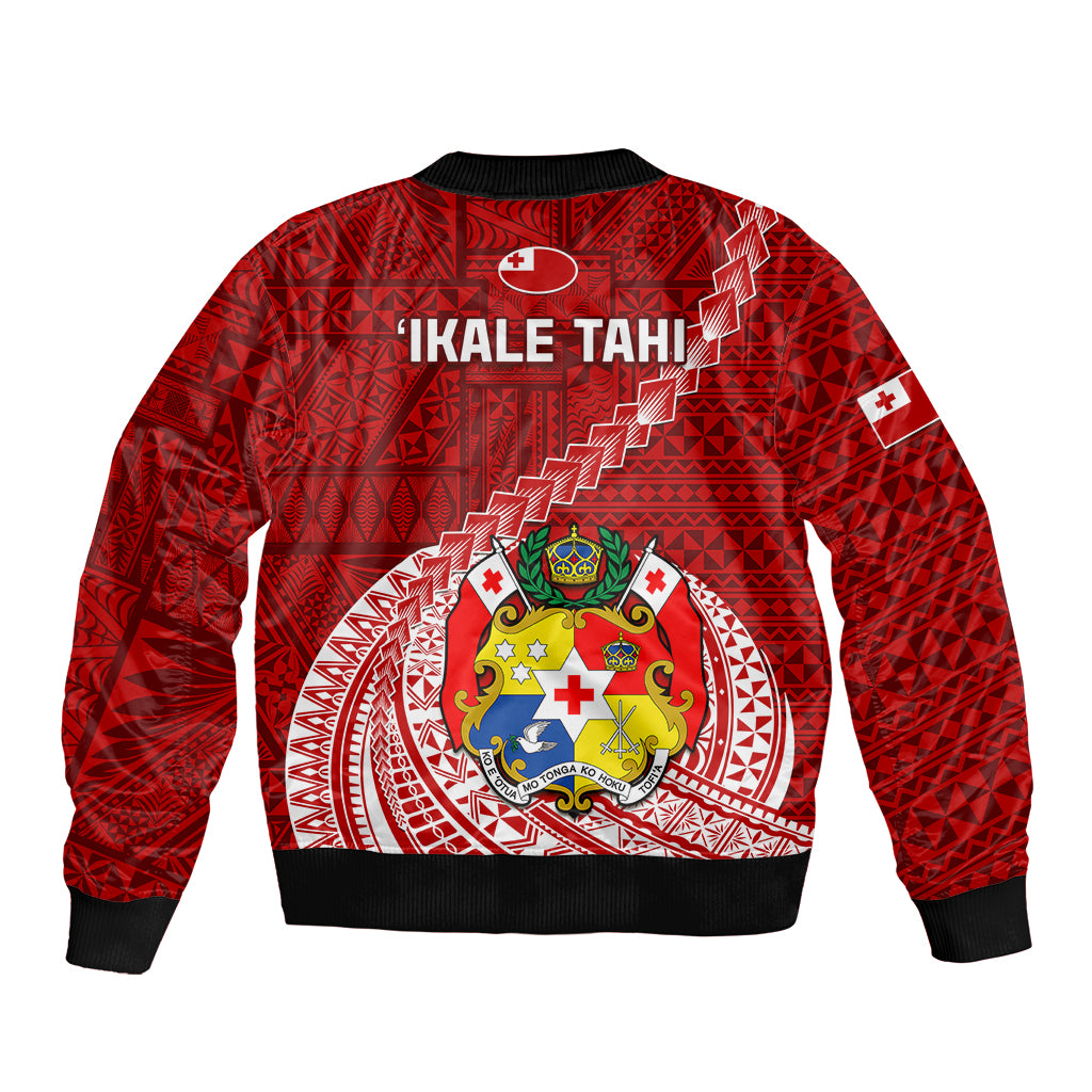 Tonga Rugby Sleeve Zip Bomber Jacket Tongan Ngatu Pattern White Version - Wonder Print Shop