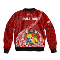 Tonga Rugby Sleeve Zip Bomber Jacket Tongan Ngatu Pattern White Version - Wonder Print Shop