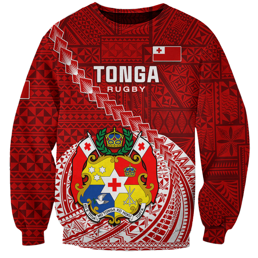 Tonga Rugby Sweatshirt Tongan Ngatu Pattern White Version - Wonder Print Shop