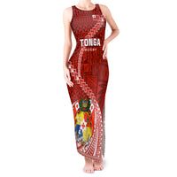 Tonga Rugby Tank Maxi Dress Tongan Ngatu Pattern White Version - Wonder Print Shop