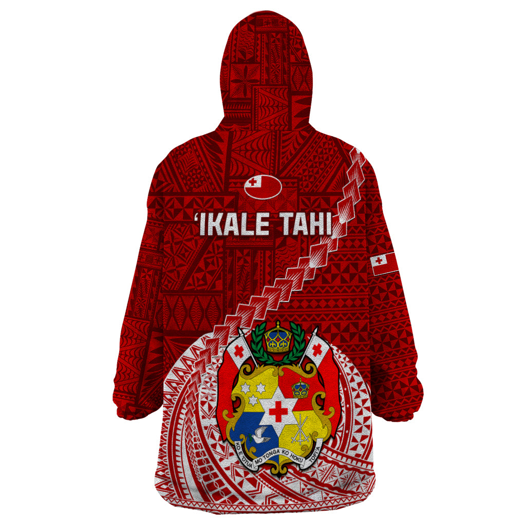 Tonga Rugby Wearable Blanket Hoodie Tongan Ngatu Pattern White Version - Wonder Print Shop