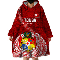 Tonga Rugby Wearable Blanket Hoodie Tongan Ngatu Pattern White Version - Wonder Print Shop