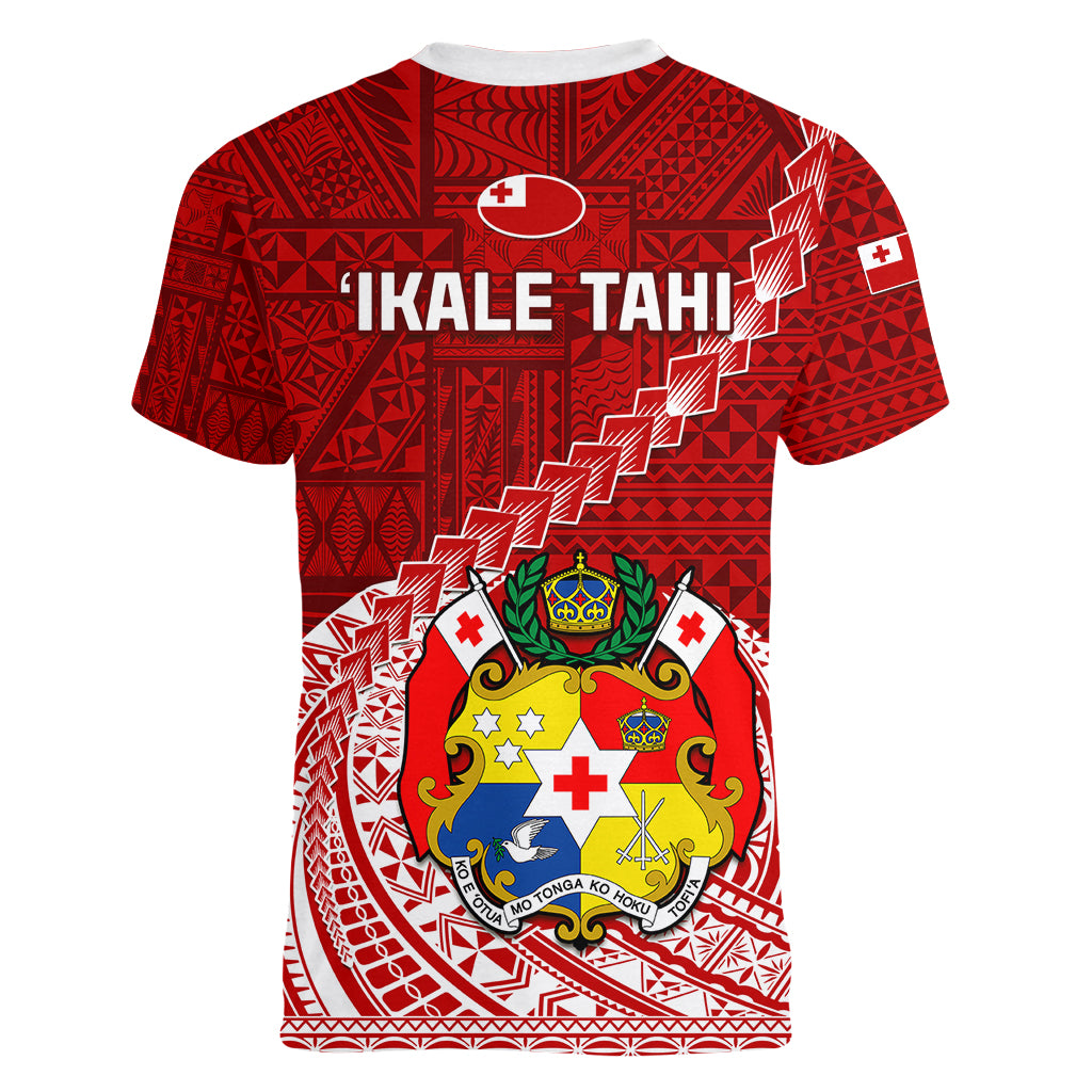 Tonga Rugby Women V Neck T Shirt Tongan Ngatu Pattern White Version - Wonder Print Shop