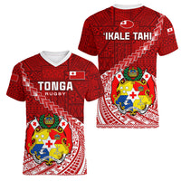 Tonga Rugby Women V Neck T Shirt Tongan Ngatu Pattern White Version - Wonder Print Shop